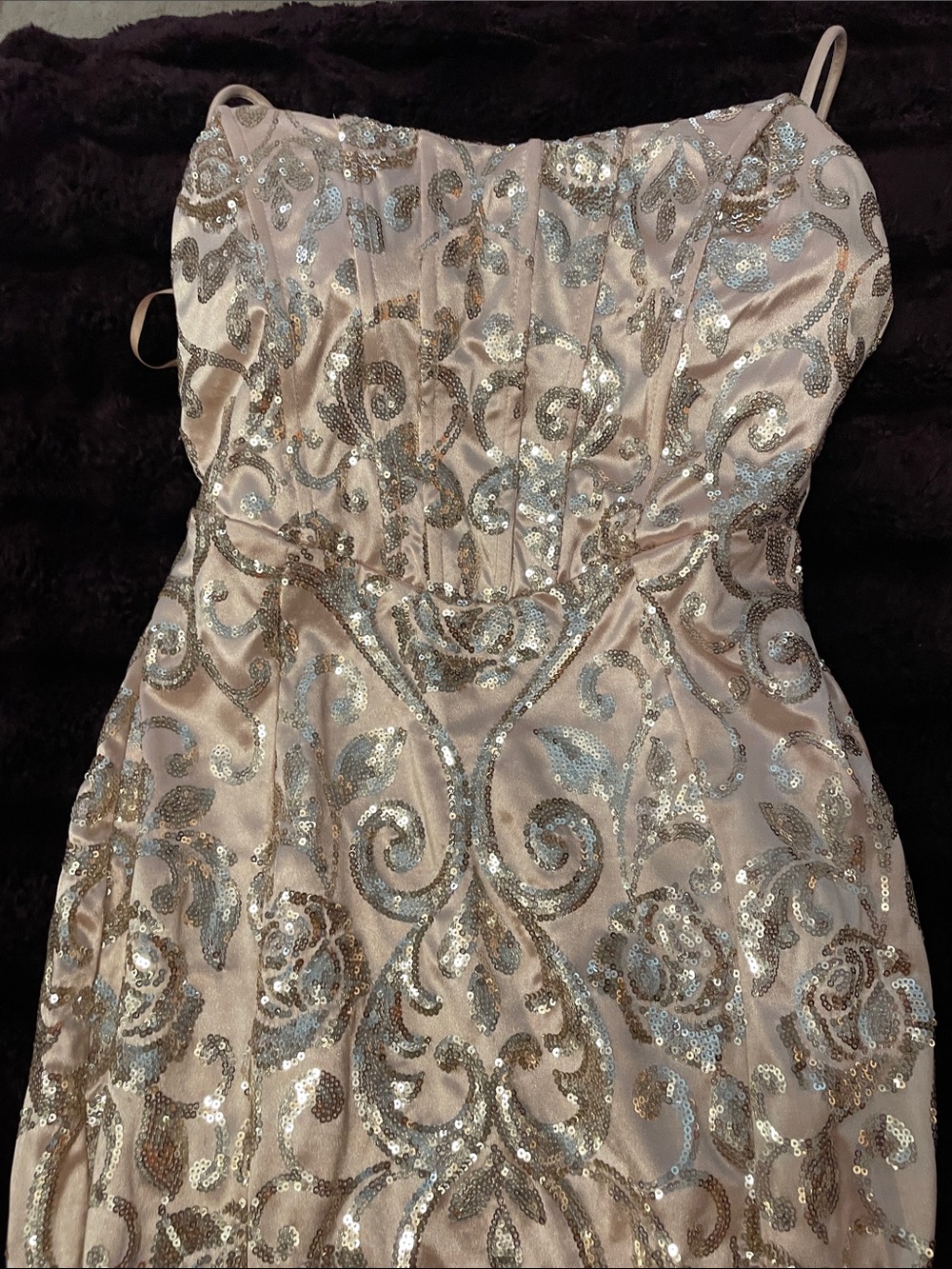 Windsor Champagne and Gold Sequin Prom Dress